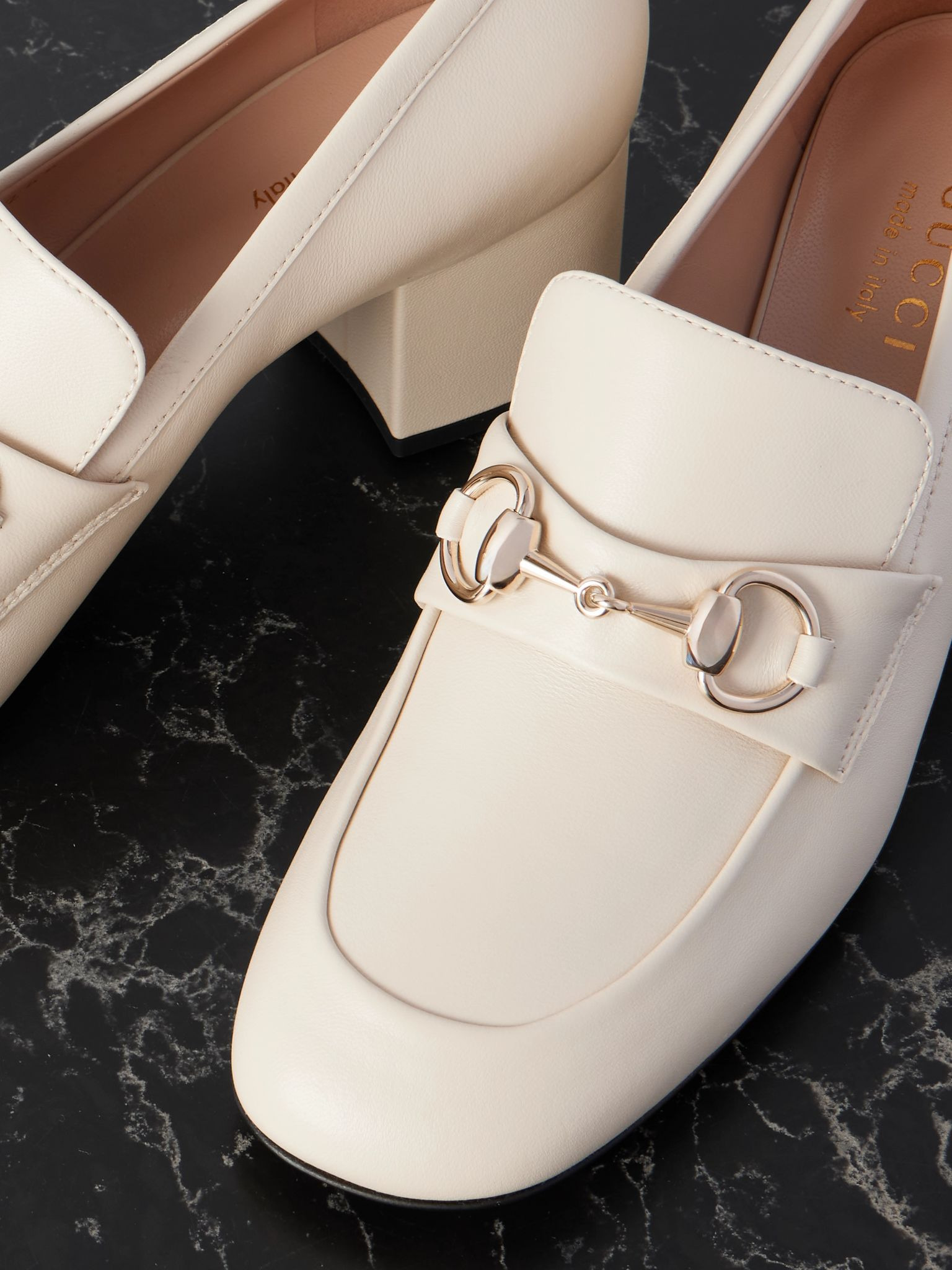 Lady horsebit-detailed leather pumps Cream - 4