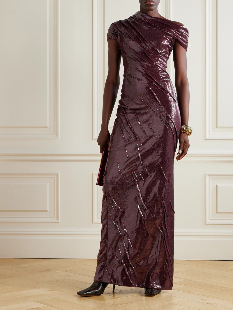 MARMAR HALIM One-shoulder Ruched Sequined Crepe Gown outlook