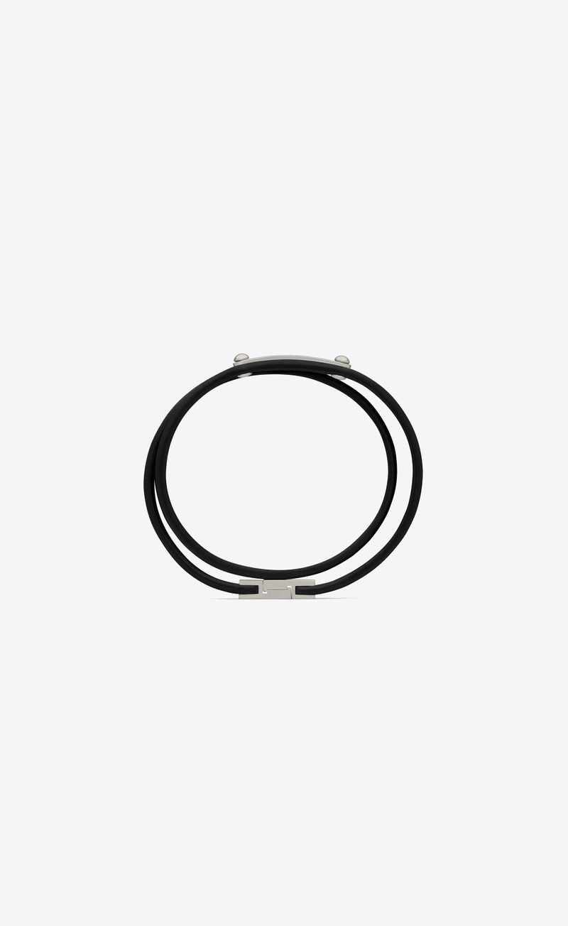 SAINT LAURENT double-wrap id bracelet in leather and metal outlook