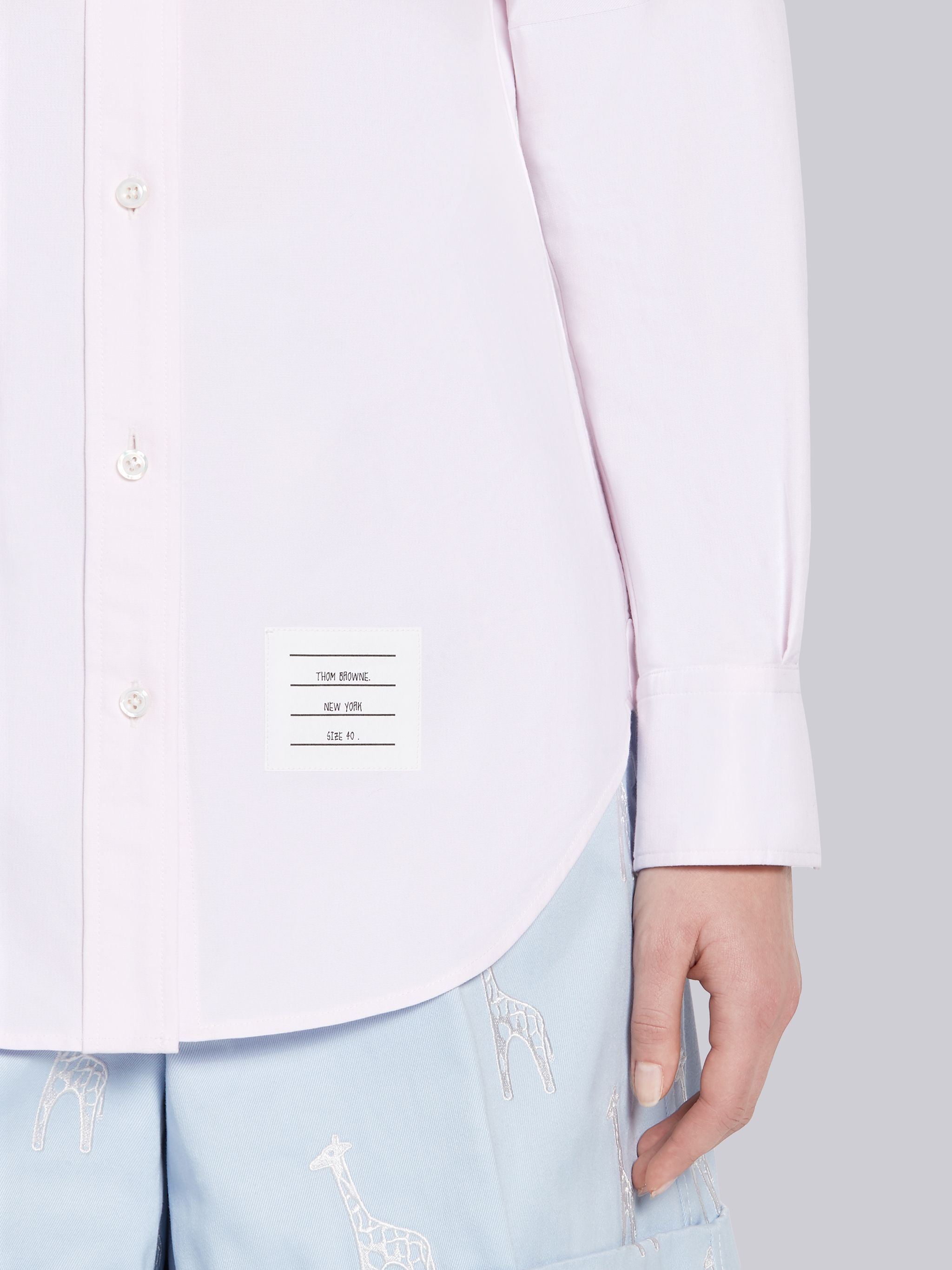 Light Pink Supima Cotton Oxford Satin Weave 4-Bar Long Sleeve Round Collar Shirt - 6
