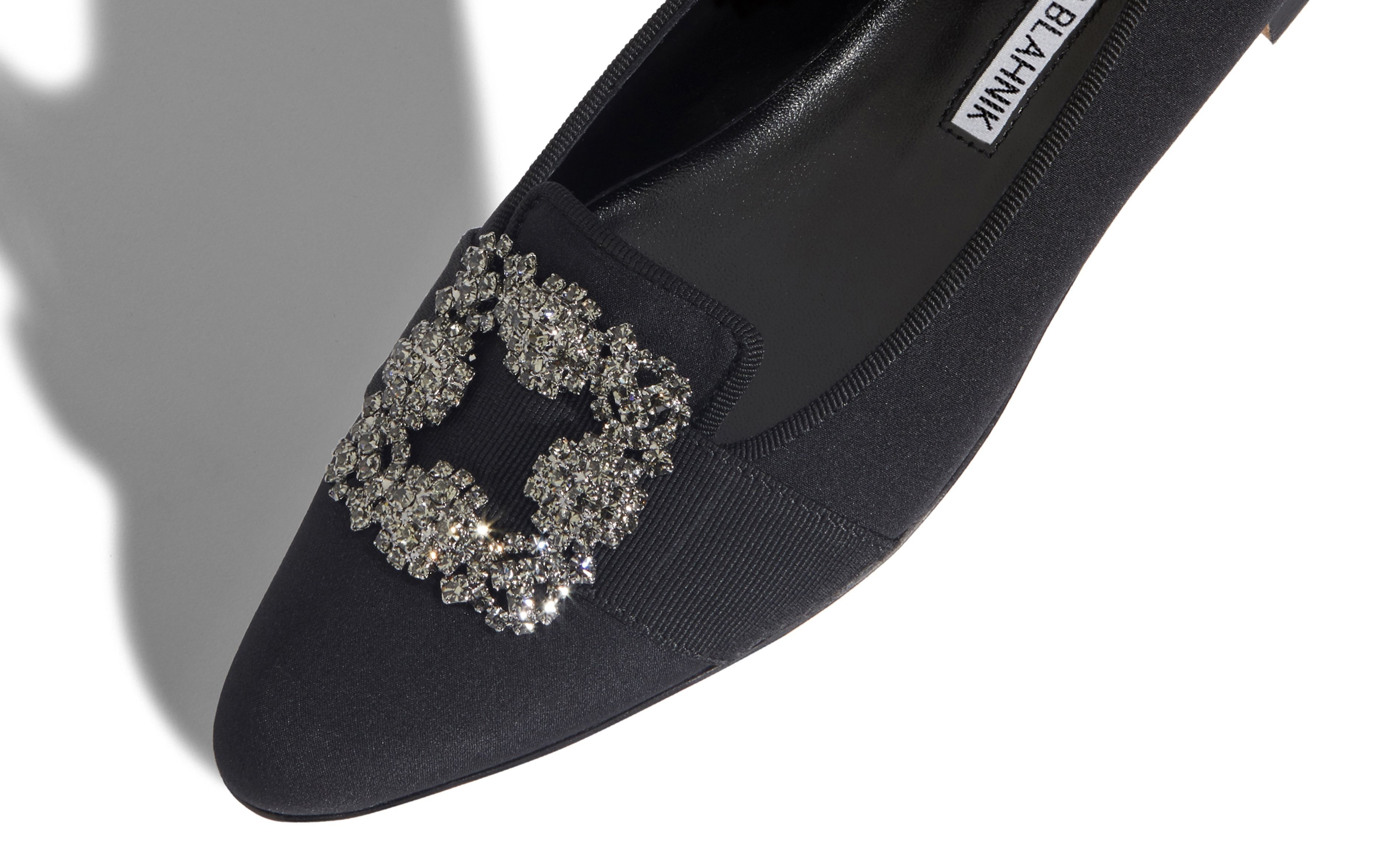 Black Crepe de Chine Embellished Flat Shoes - 4