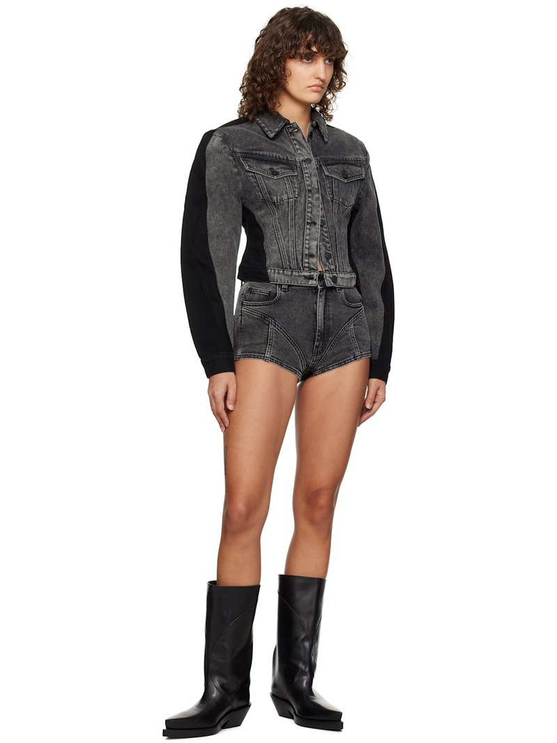 MUGLER Black Bi-Color Denim Jacket outlook