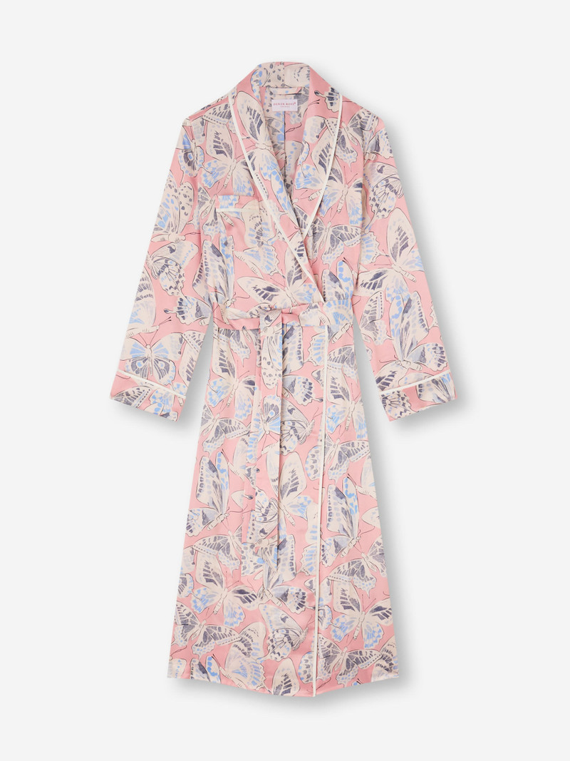 Women's Long Robe Silk Pink Multicolor Butterfly 3