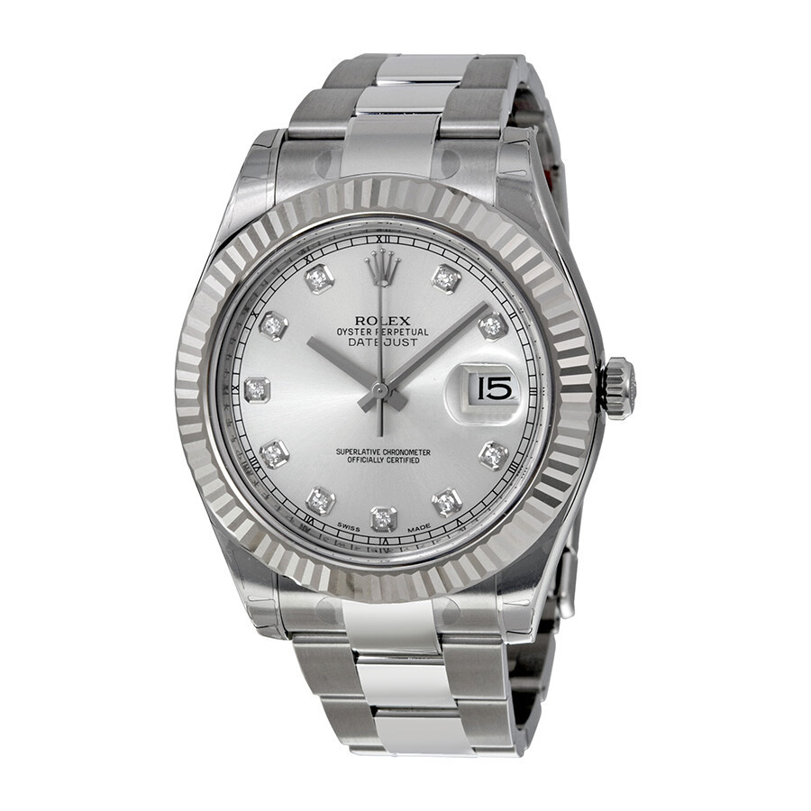 Pre-owned Rolex Datejust Ii Diamond Silver Dial Men's Watch 116334SDO - 1