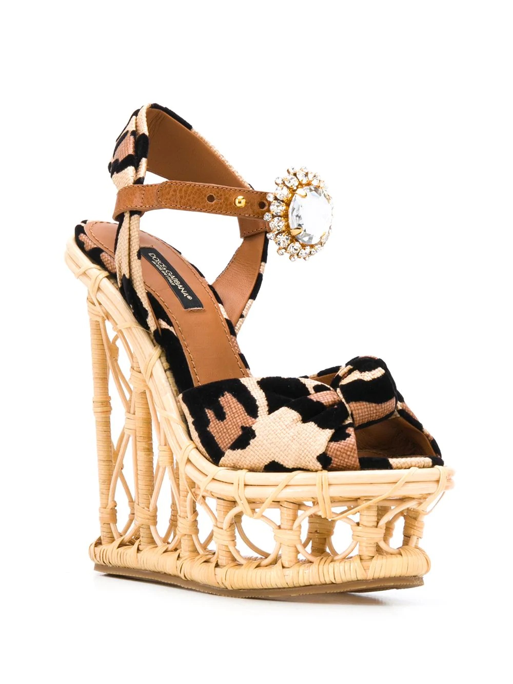 leopard print bejewelled wedge sandals - 2