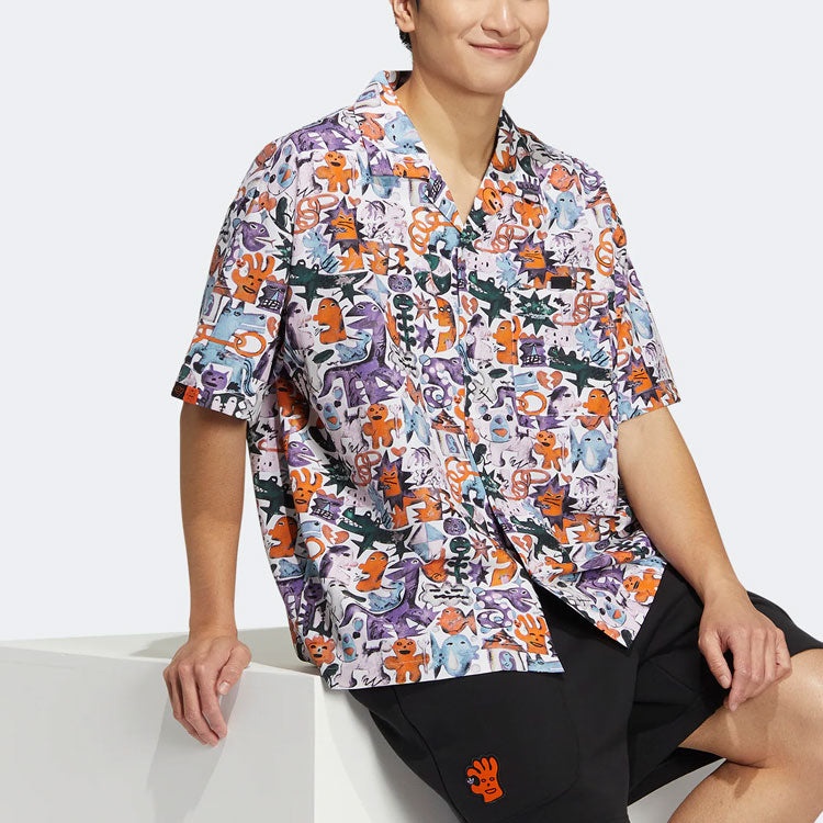 adidas originals KT CO AOP SHIRT Athleisure Casual Sports Short Sleeve Couple Style Printing HR6458 - 4
