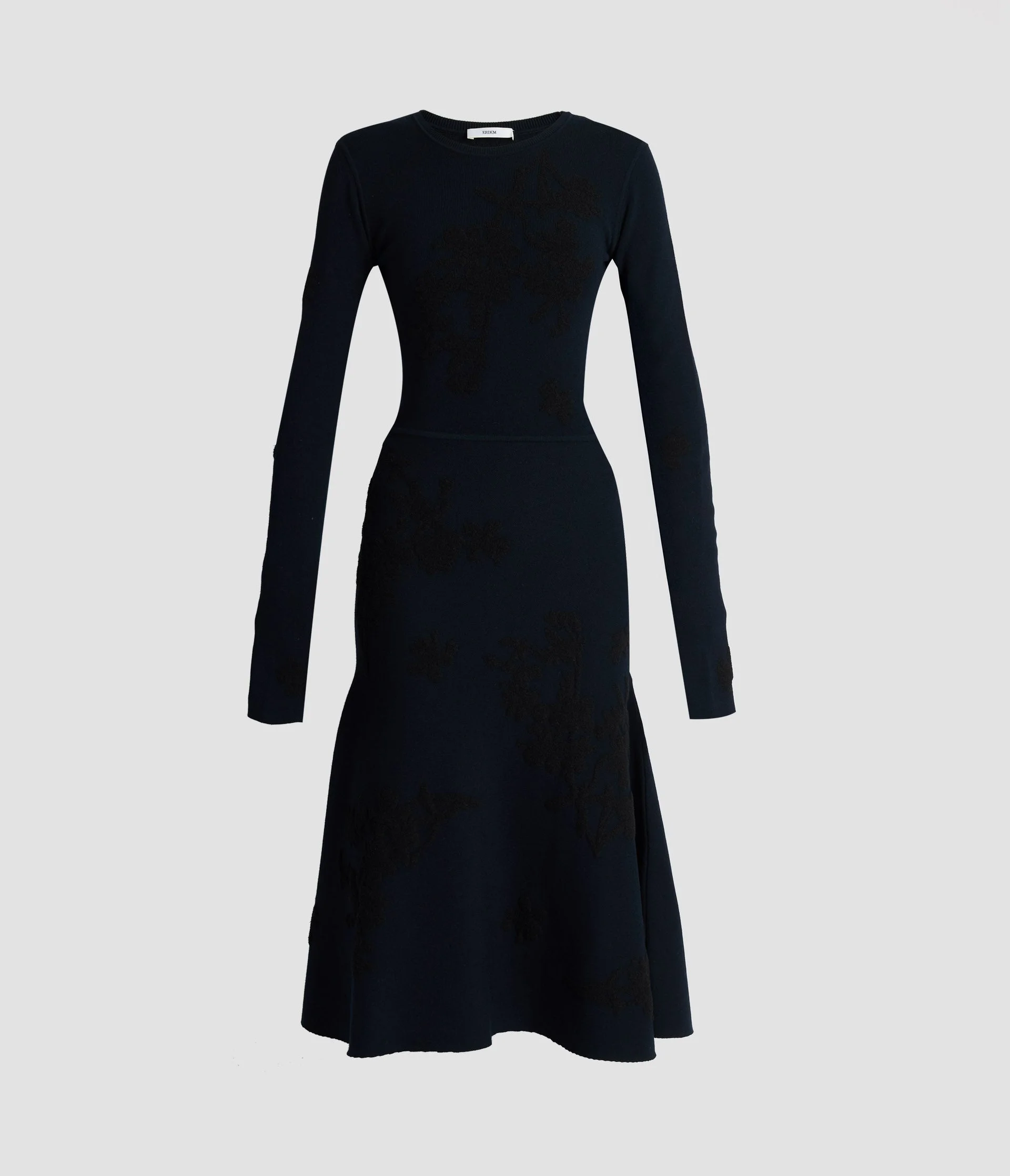 JACQUARD LONG SLEEVE MIDI KNIT DRESS - 1