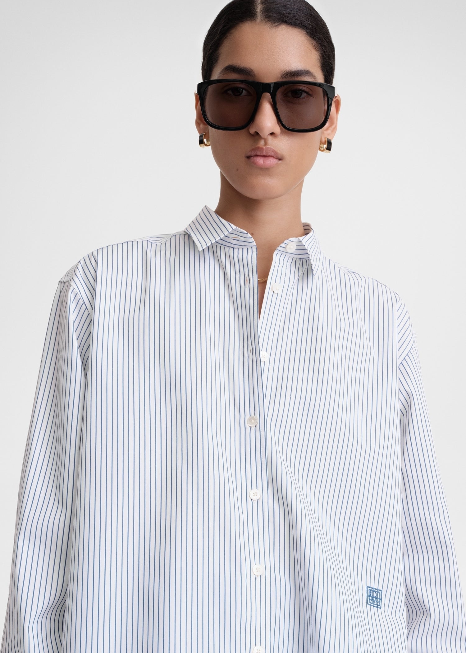 Signature cotton shirt navy stripe - 5