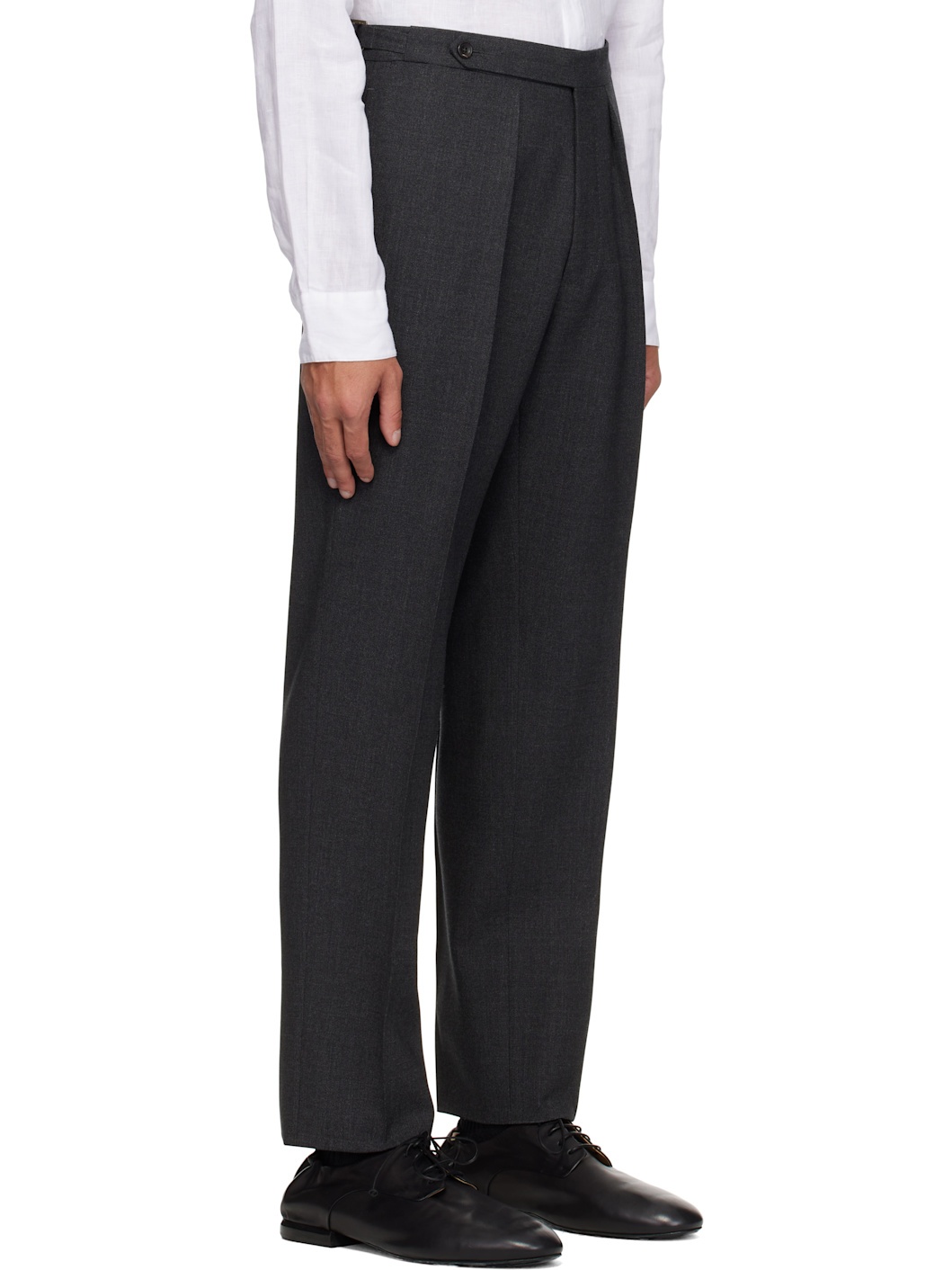 Gray Tropical Wool Single Pleat Trousers - 2