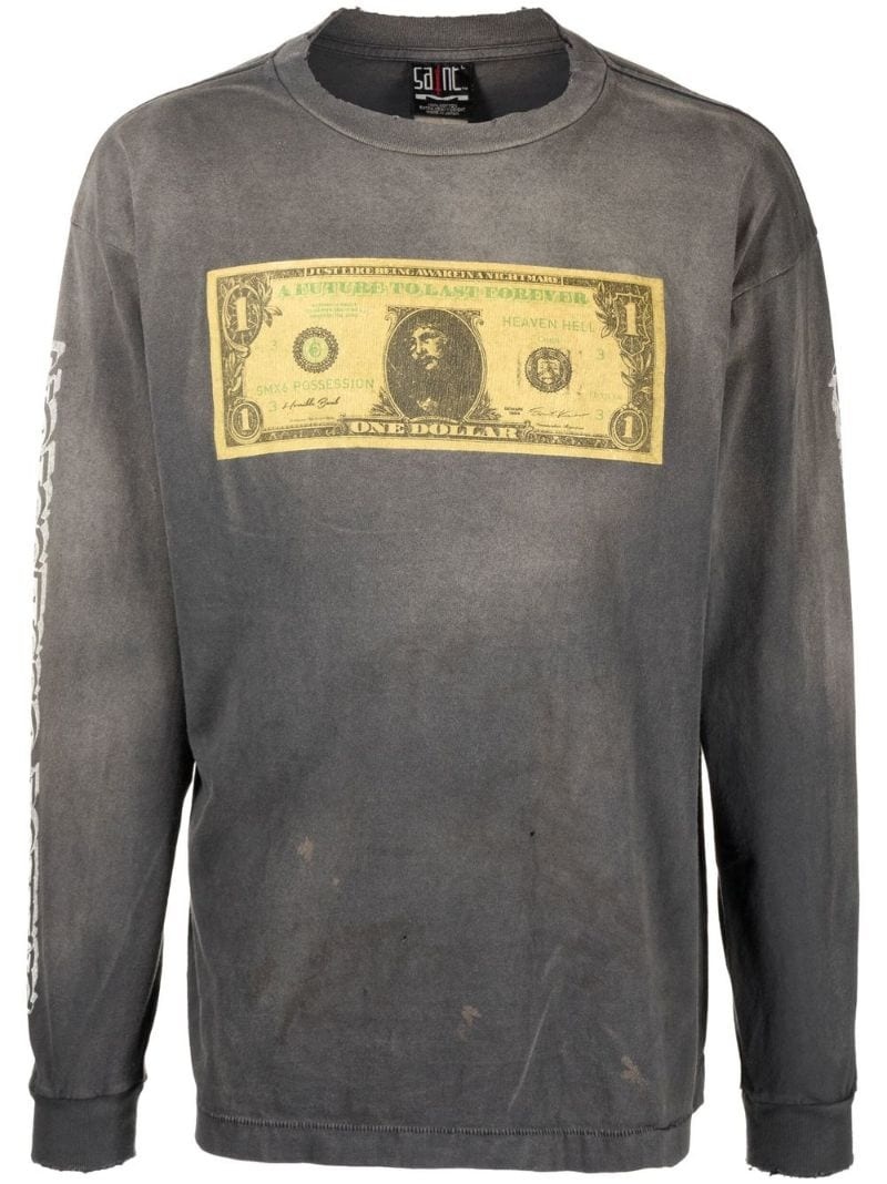 money-print long-sleeved T-shirt - 1