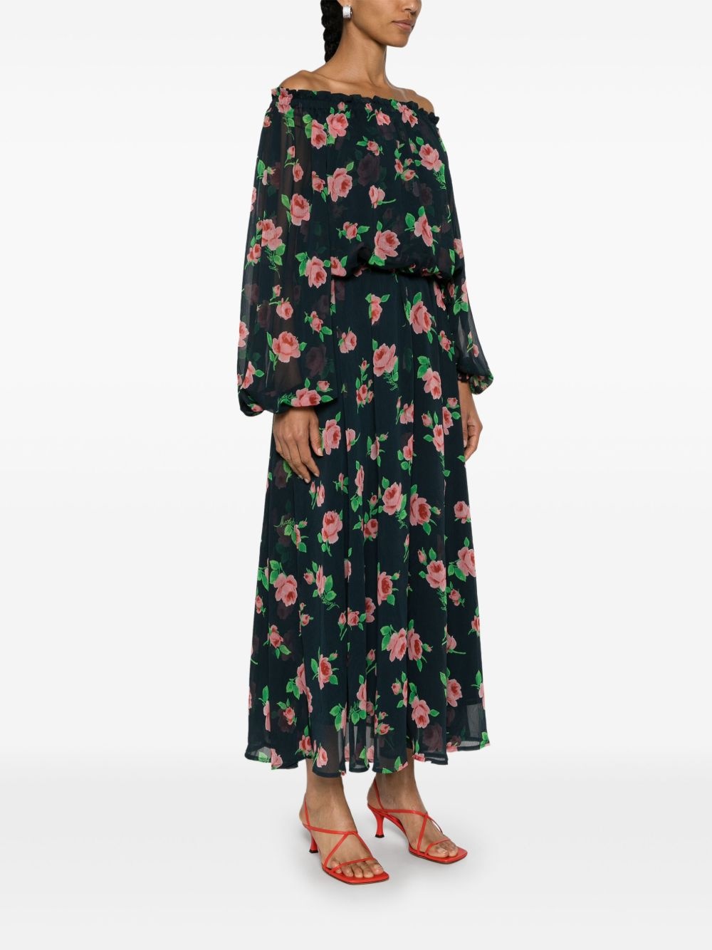 floral-print chiffon maxi dress - 3