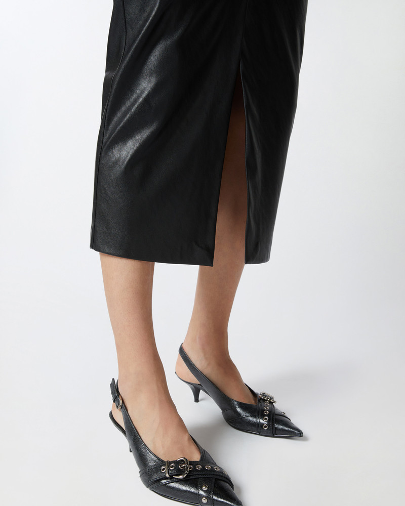 LEATHER-EFFECT MIDI SKIRT WITH SLIT AT THE HEM 4