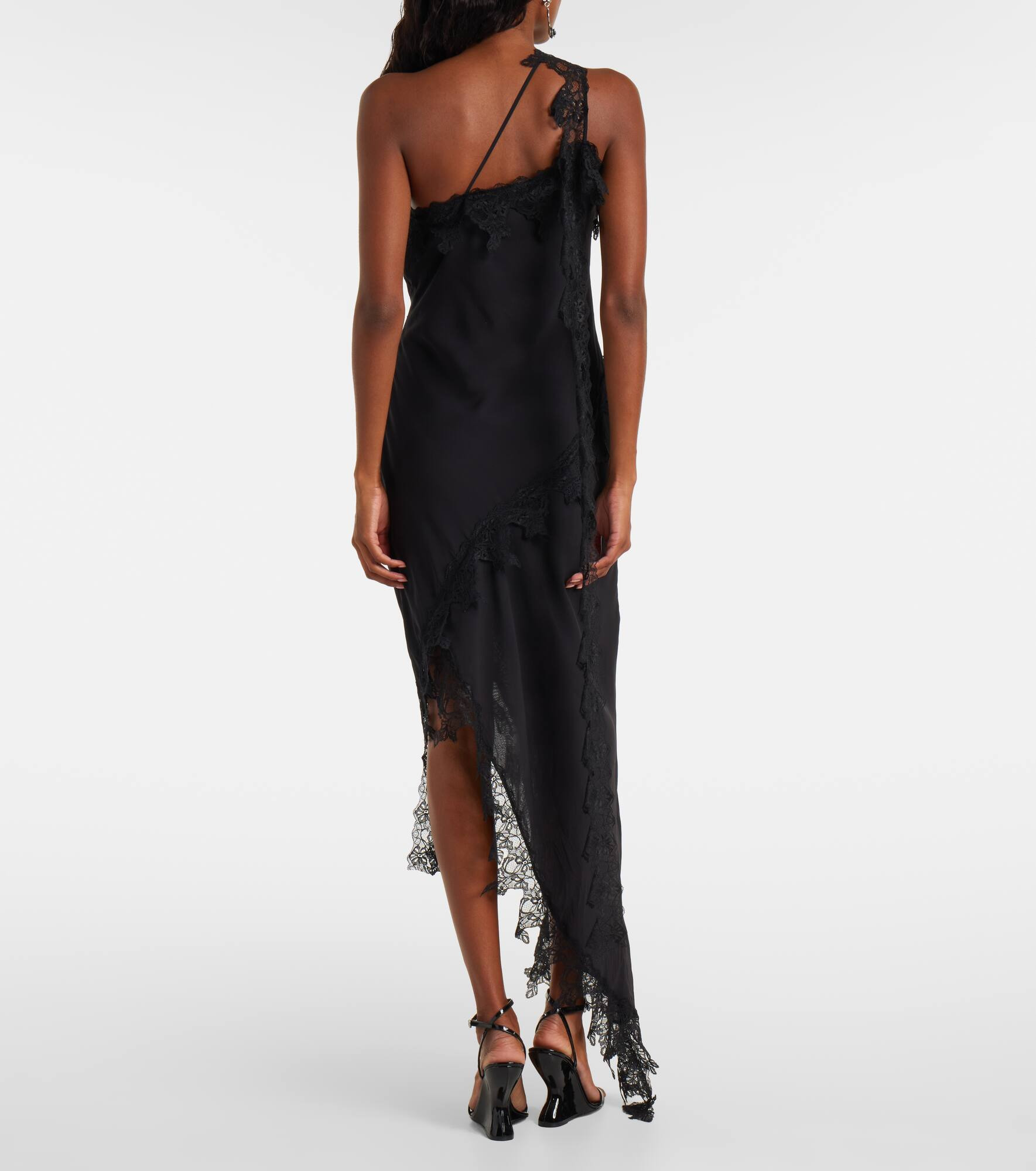 Asymmetric lace-trimmed midi dress - 3