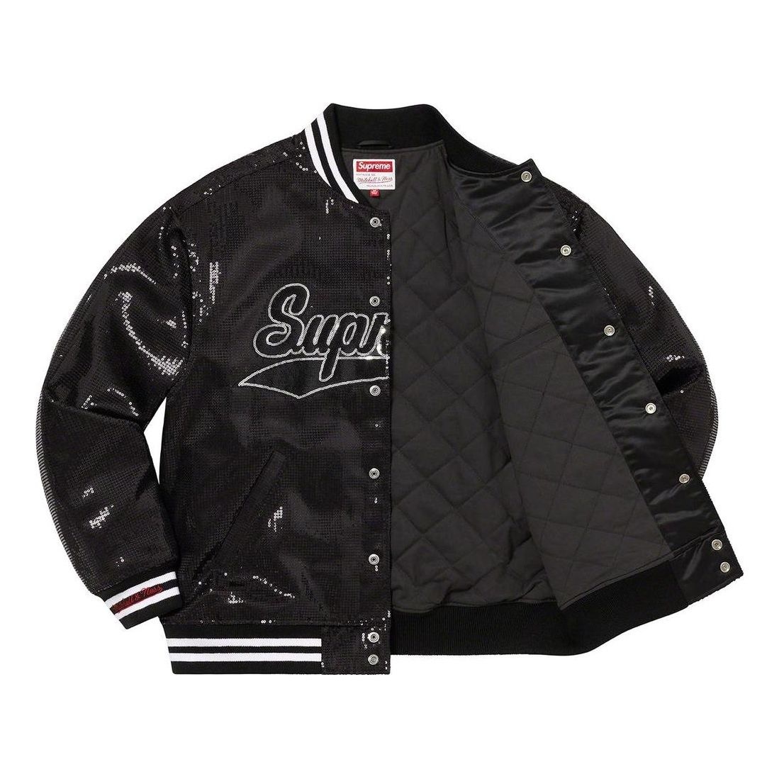 Supreme x Mitchell & Ness Sequin Varsity Jacket 'Black White' SUP-SS23-034 - 3