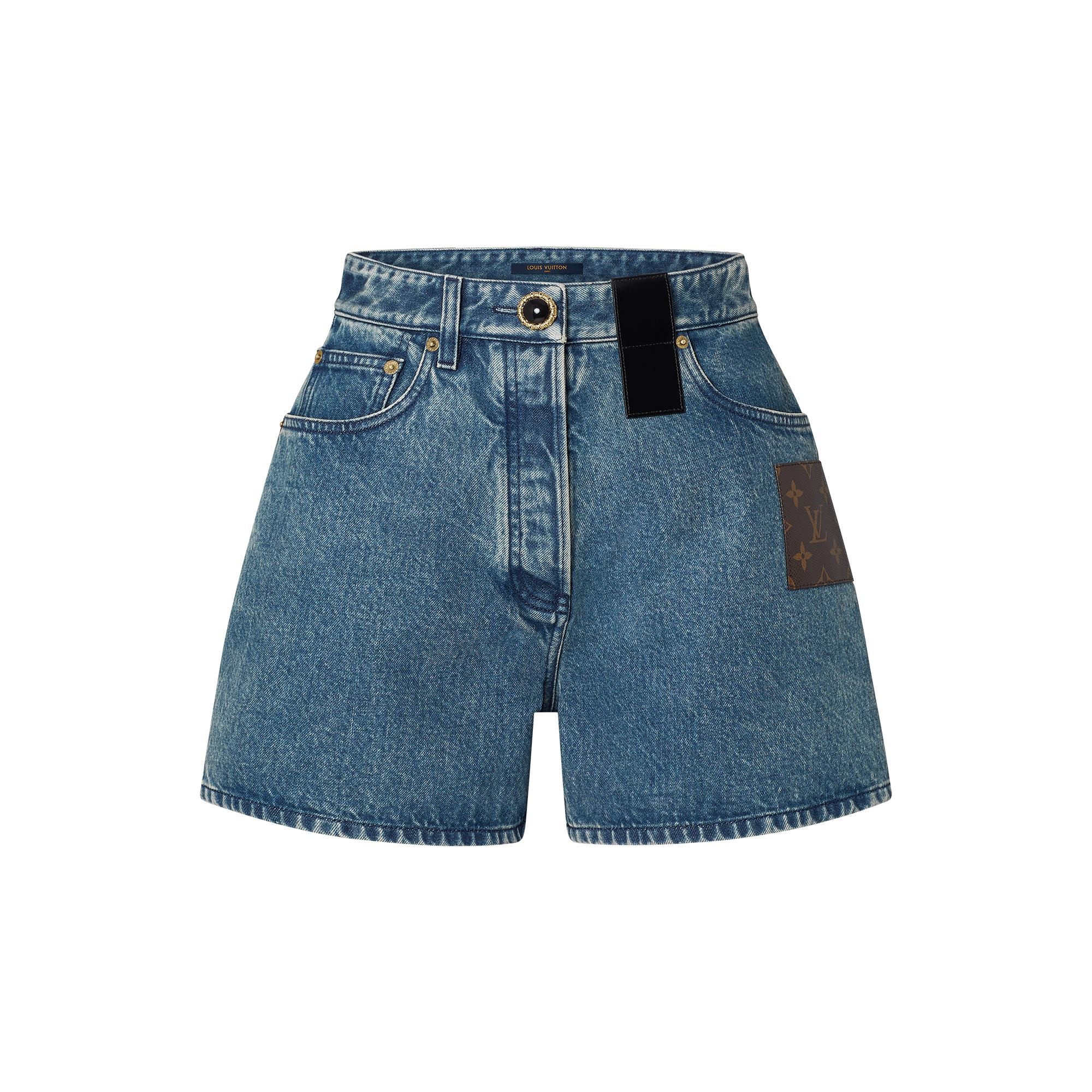 Faded Blue Monogram Patch Shorts - 1