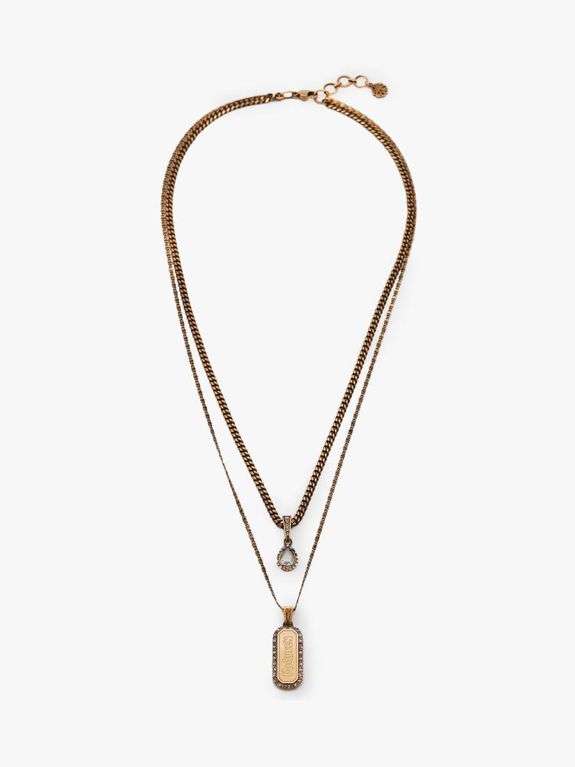 Mcqueen Graffiti Pave Necklace in Antique Gold - 1