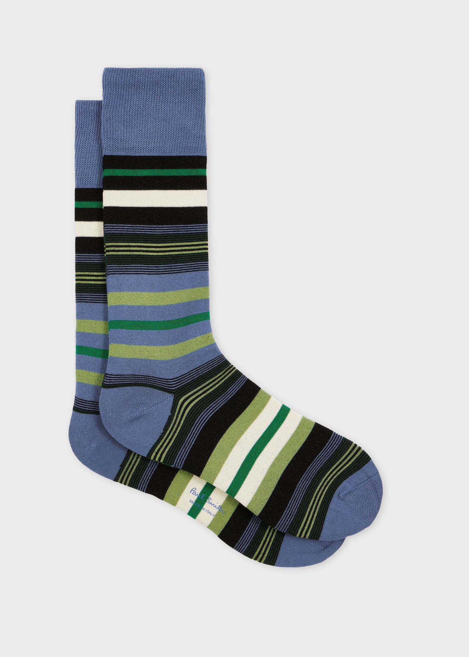Dark Blue Cotton-Blend Multi Stripe Socks - 1