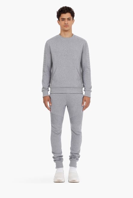 Gray cotton sweatshirt with embossed gray Balmain Paris logo - 4