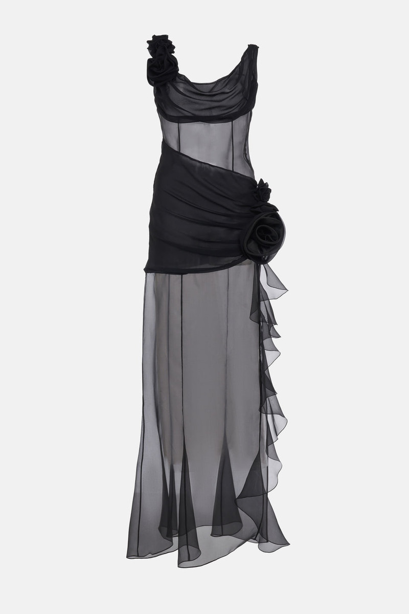 SILK ORGANZA EVENING DRESS WITH VOLANT 1