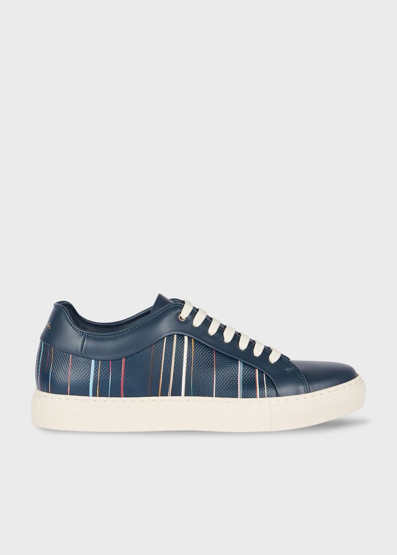 Navy Blue 'Signature Pinstripe' Leather 'Basso' Trainers 1