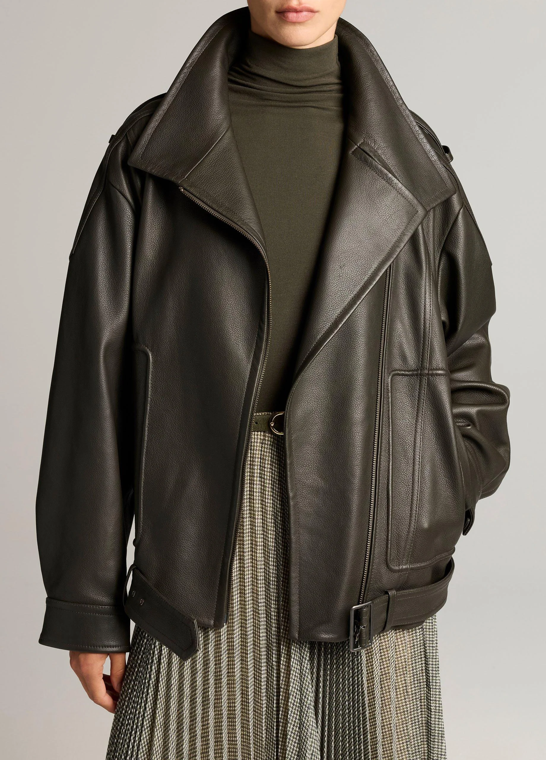 Leather Oversized Biker Jacket - 1