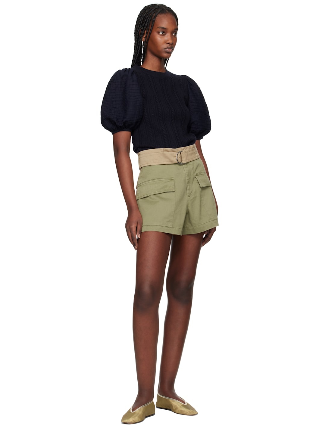 Green & Beige Carolina Shorts - 4