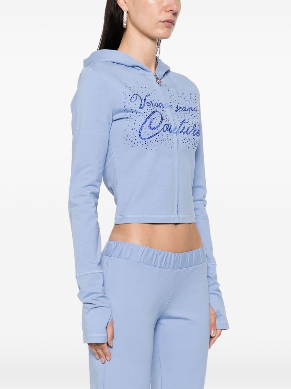 rhinestone embellished zip-up hoodie - 3