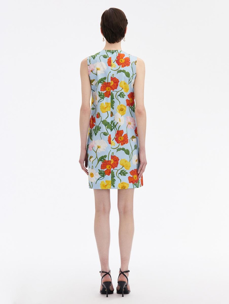 Oscar de la Renta PAINTED POPPIES COTTON POPLIN SHIFT DRESS outlook