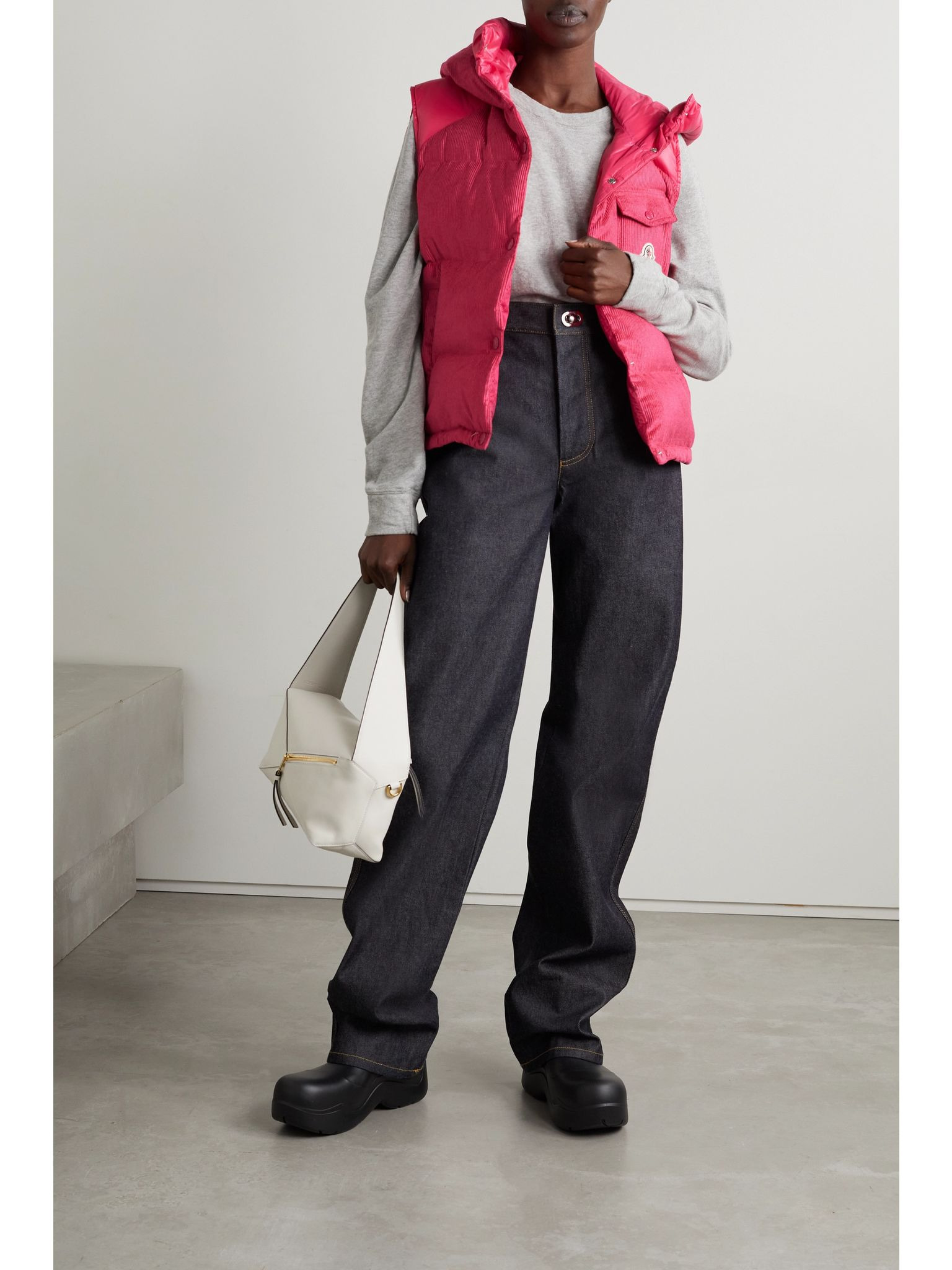 Eau shell-trimmed quilted down cotton-blend corduroy vest Red - 2