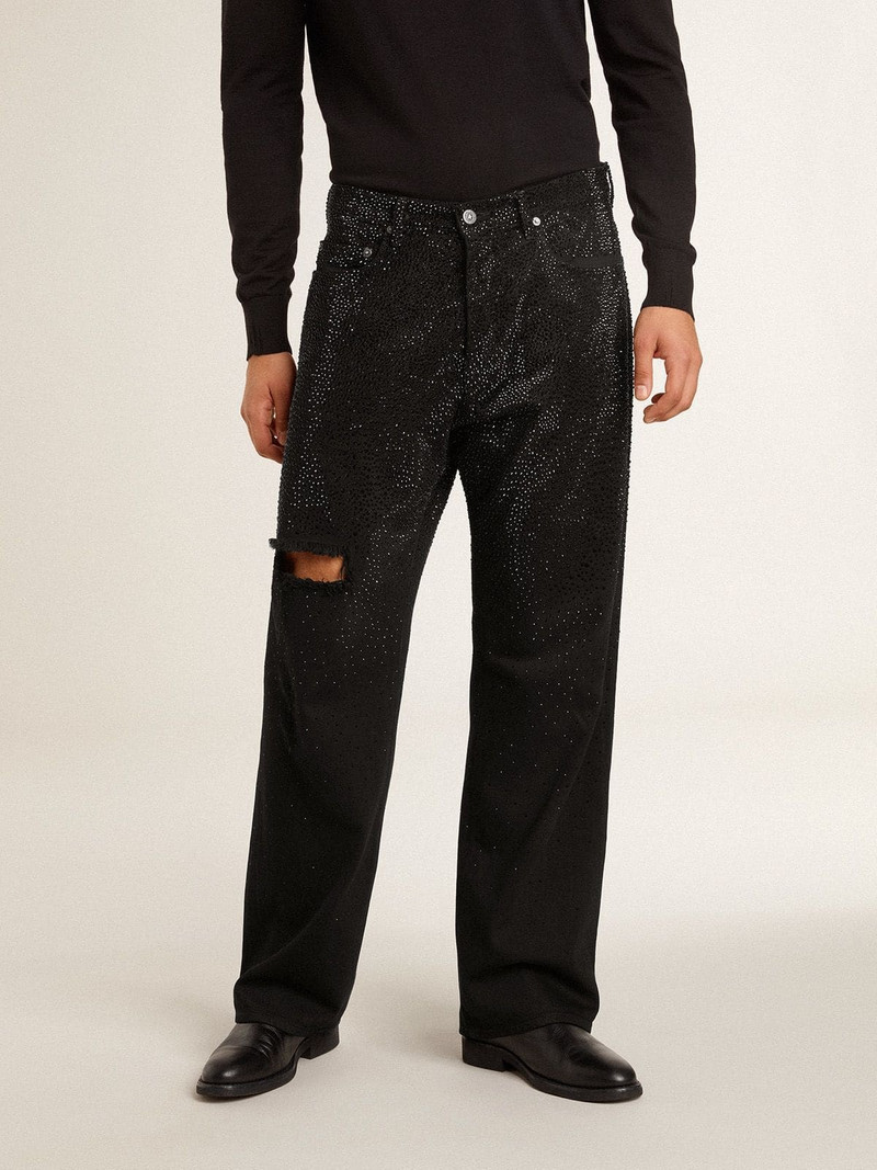 Golden Goose Men's black jeans with a loose fit and gradient effect all-over crystals outlook