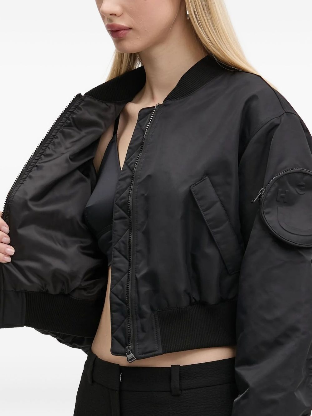logo-embossed cropped bomber jacket - 3