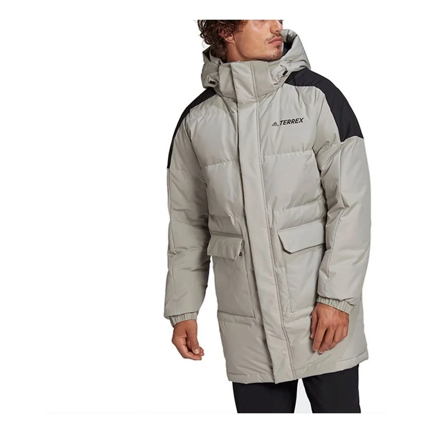 adidas terrex Colorblock Outdoor mid-length hooded down Jacket Couple Style Gray GL7413 - 1