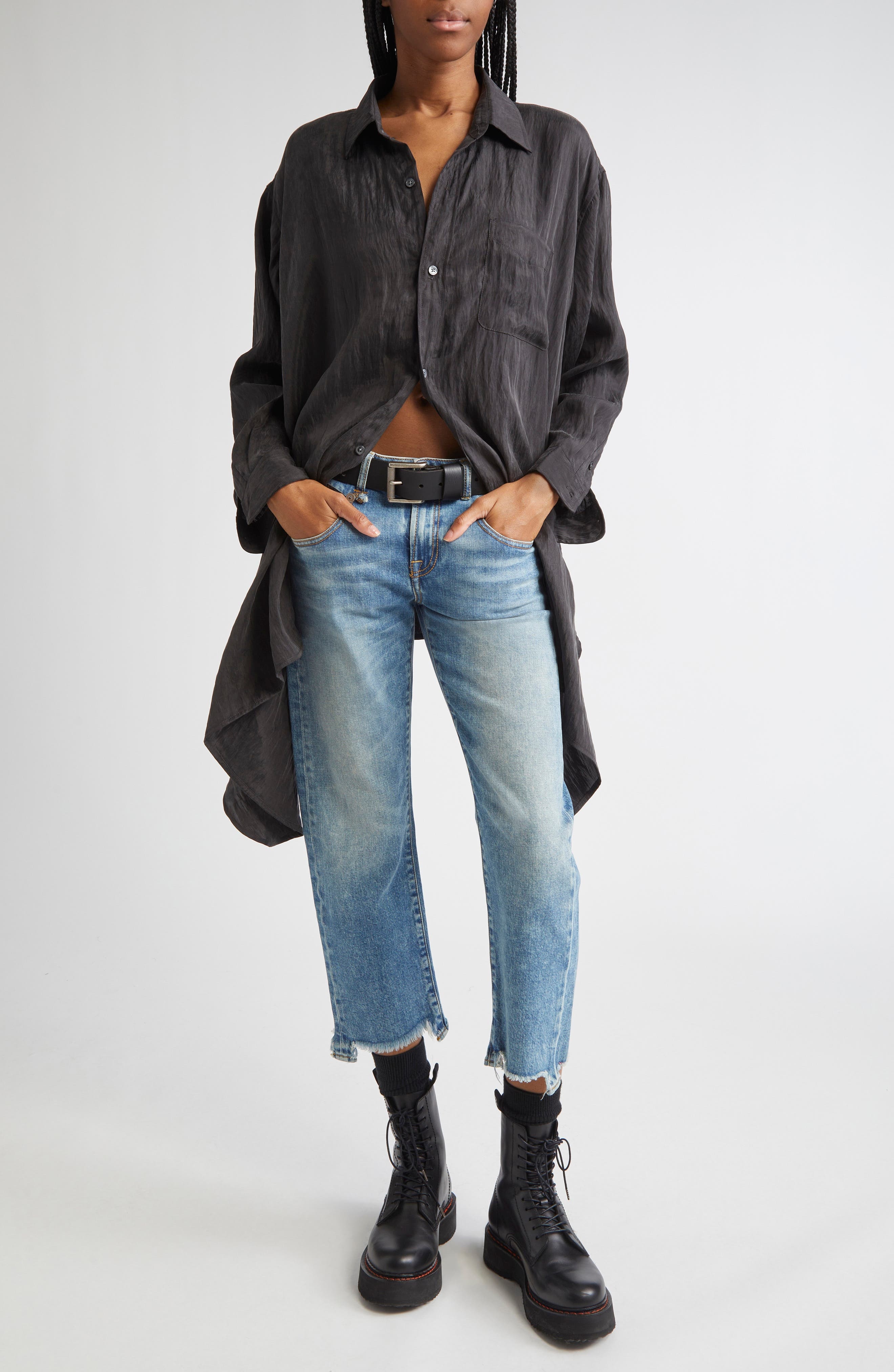 R13 Draped Front Button-Up Shirt in Black at Nordstrom - 2