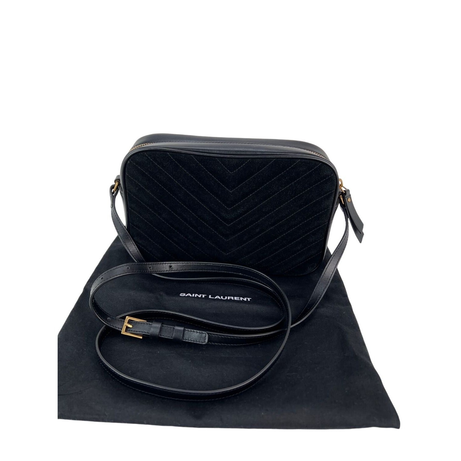 YVES SAINT LAURENT Lou Camera Matelasse Black Suede Crossbody Bag - 2