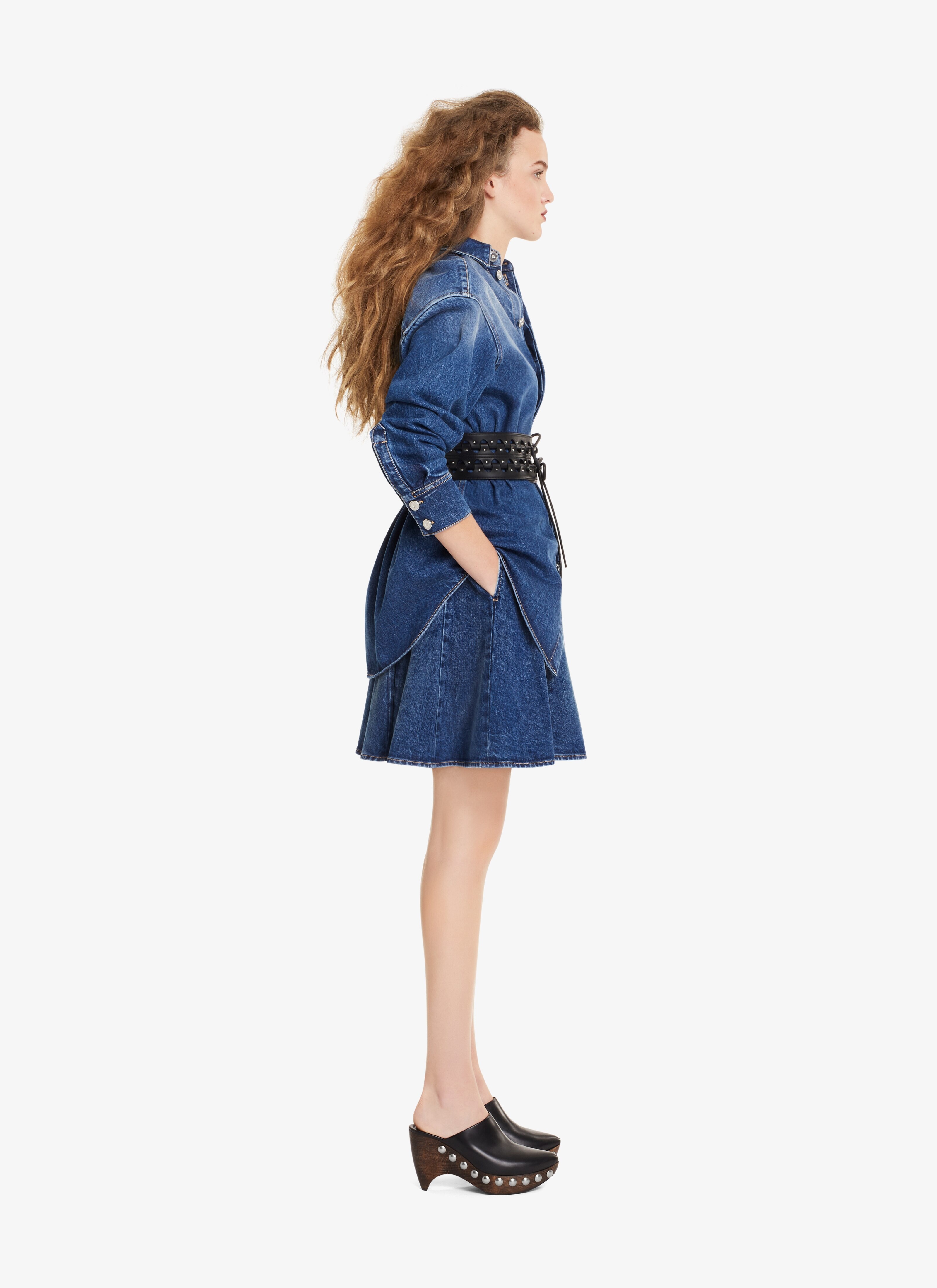WASHED DENIM SKATER SKIRT - 4