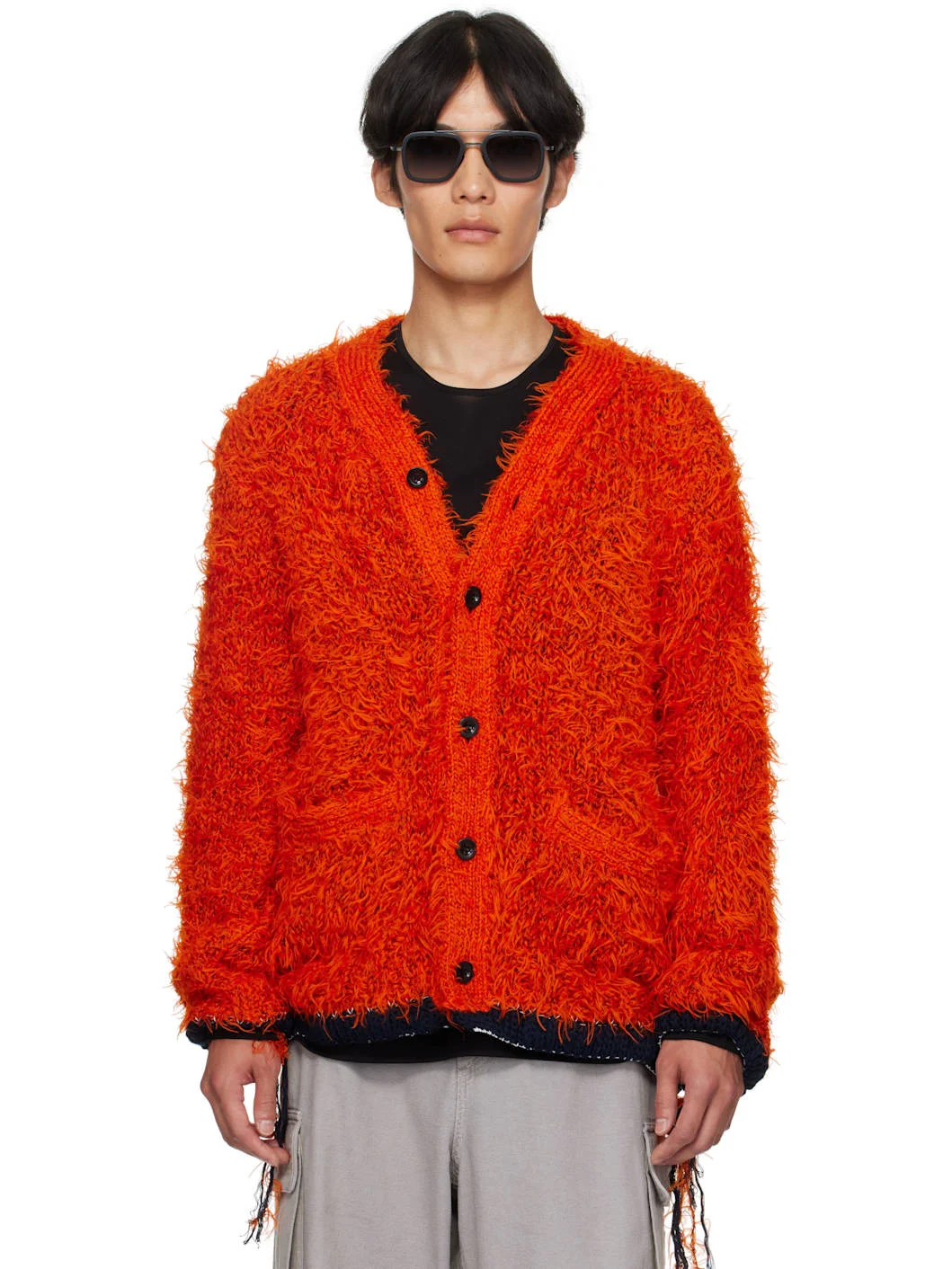 Orange Furry Knit Cardigan - 1