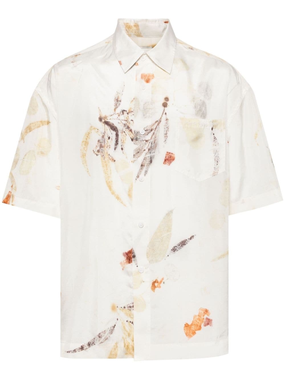 leaf-print silk shirt - 1