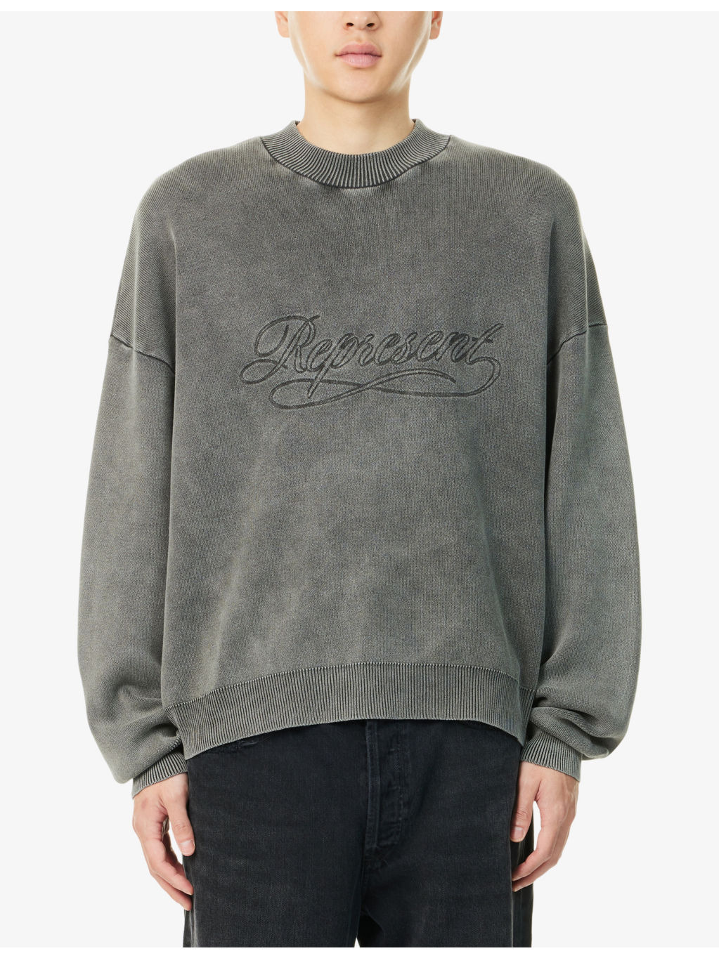 Stamped Faded-Wash Knitted Jumper - 3