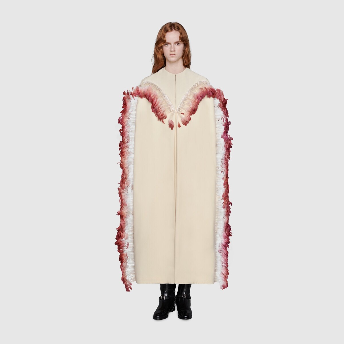 Wool silk coat with feather detail - 3