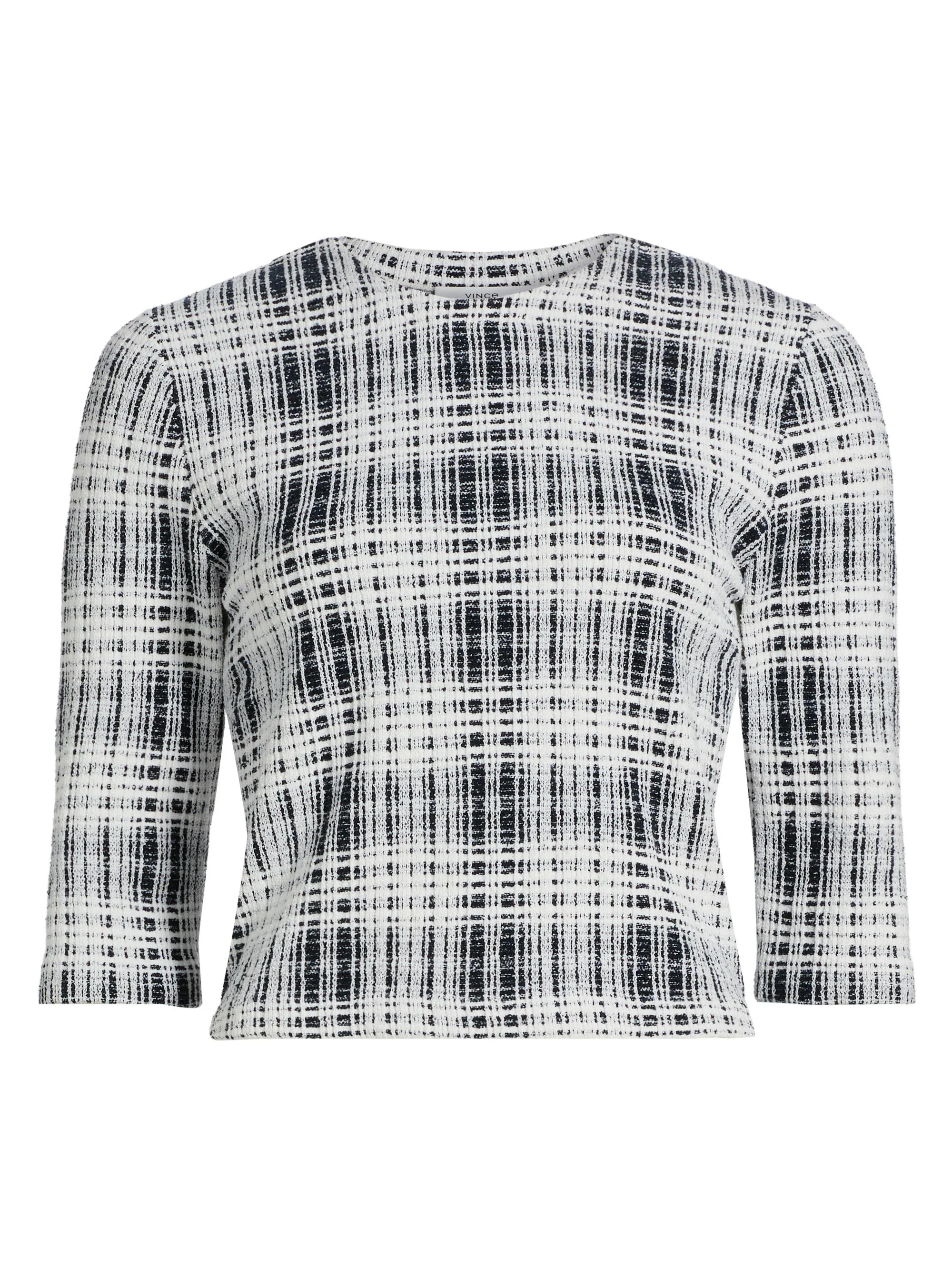 Women's Boucle Plaid Elbow-Sleeve Top - Coastal Off White - 1