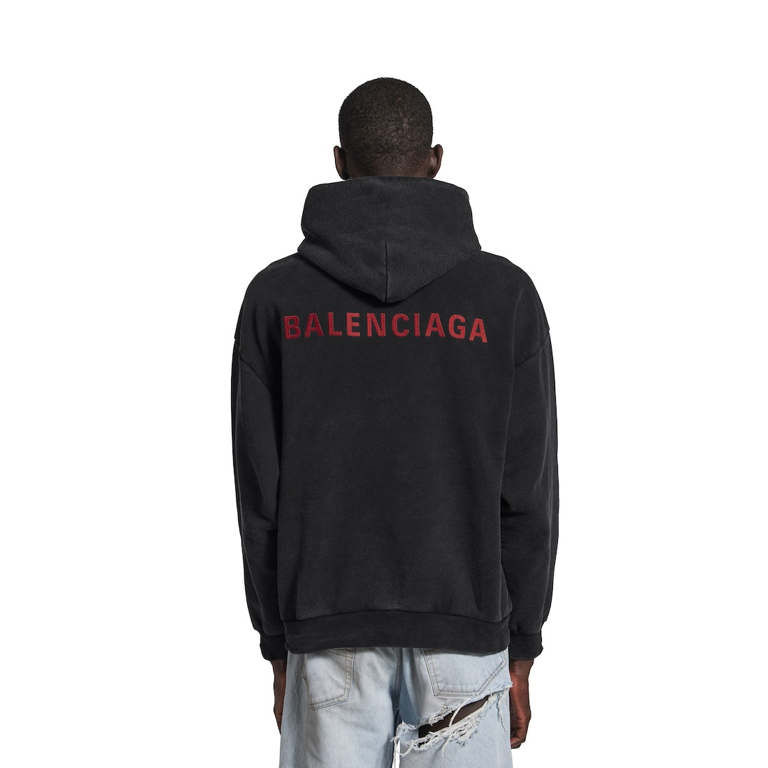 Men's Balenciaga Back Hoodie Medium Fit in Faded Black/red - 5