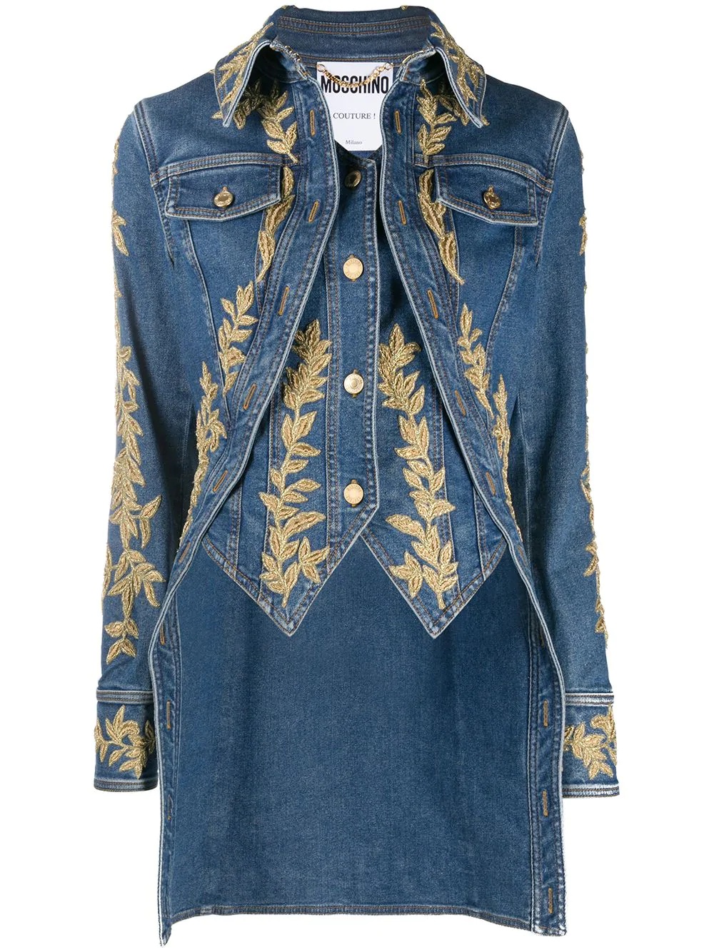 brocade-detail denim shirt - 1