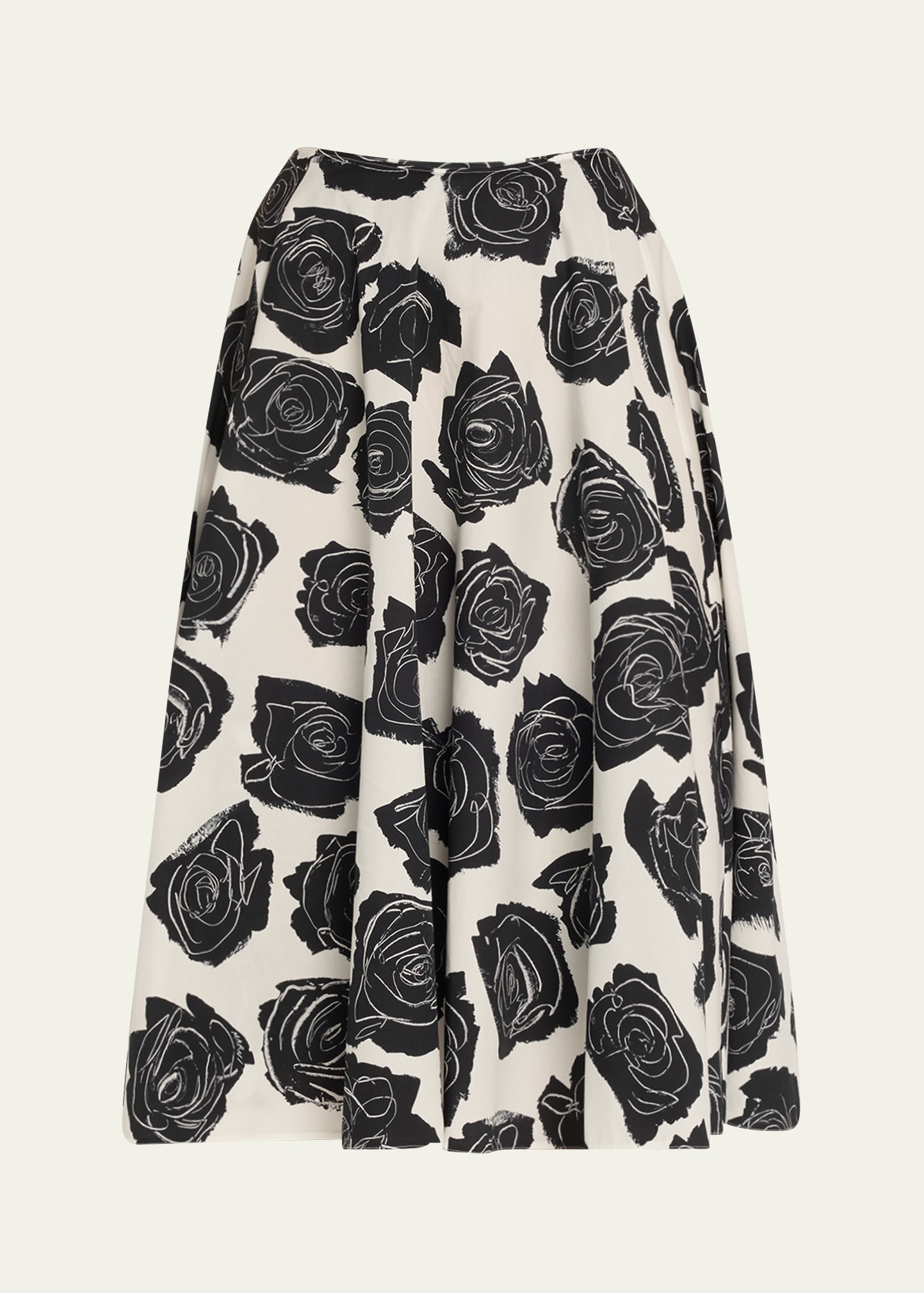 Rose-Printed Flare Midi Skirt - 1