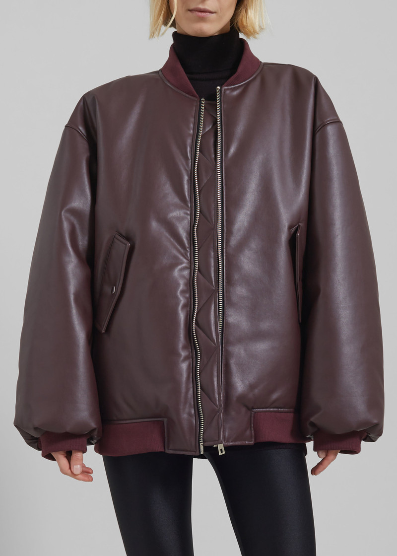 Astra Faux Leather Bomber Jacket - Burgundy 4