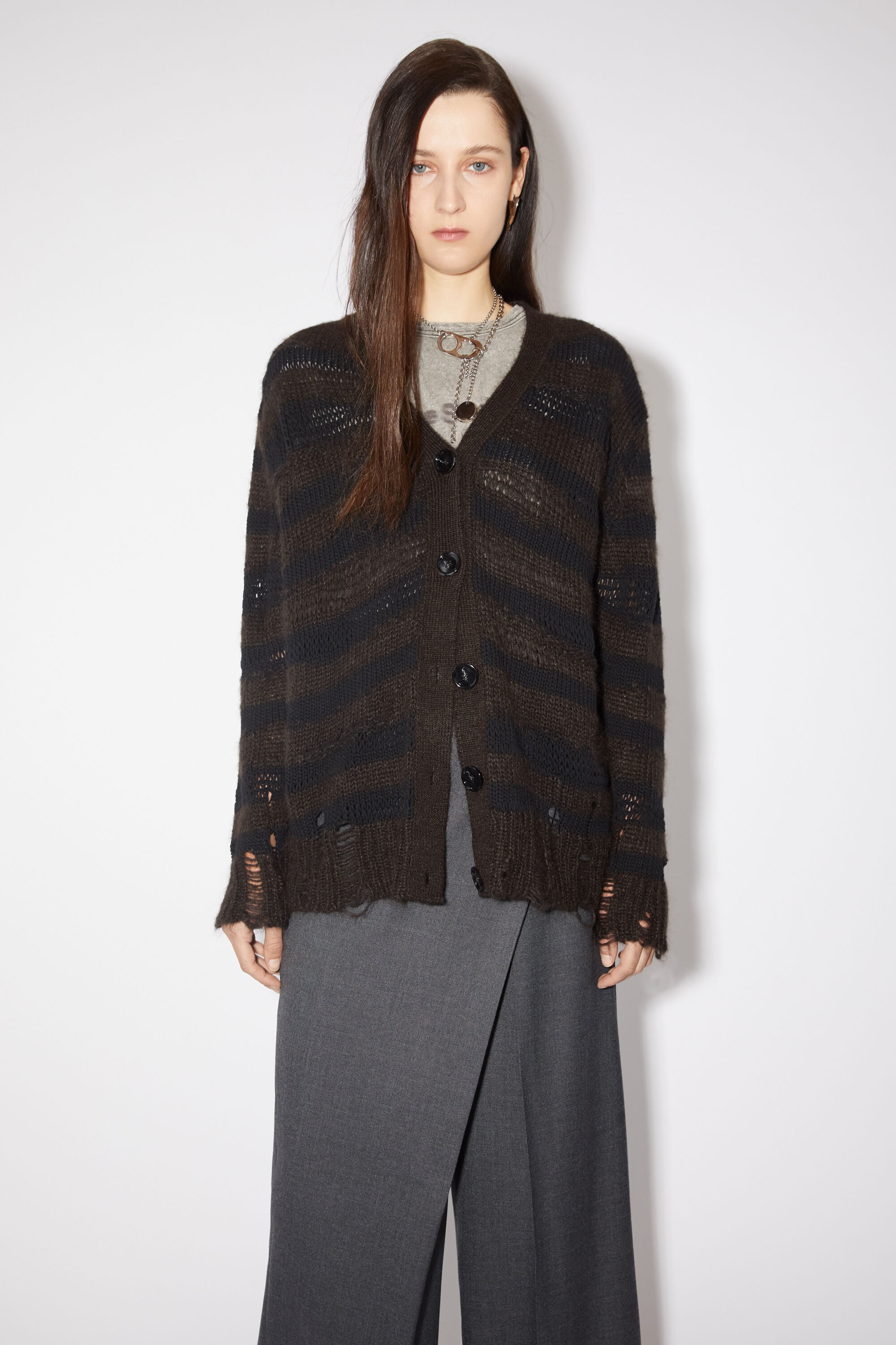 Distressed stripe cardigan - Warm Charcoal Grey/Black - 2