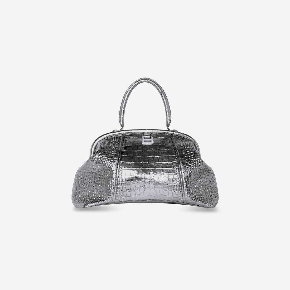 Women's Editor Large Bag Metallized Crocodile Embossed in Silver - 1