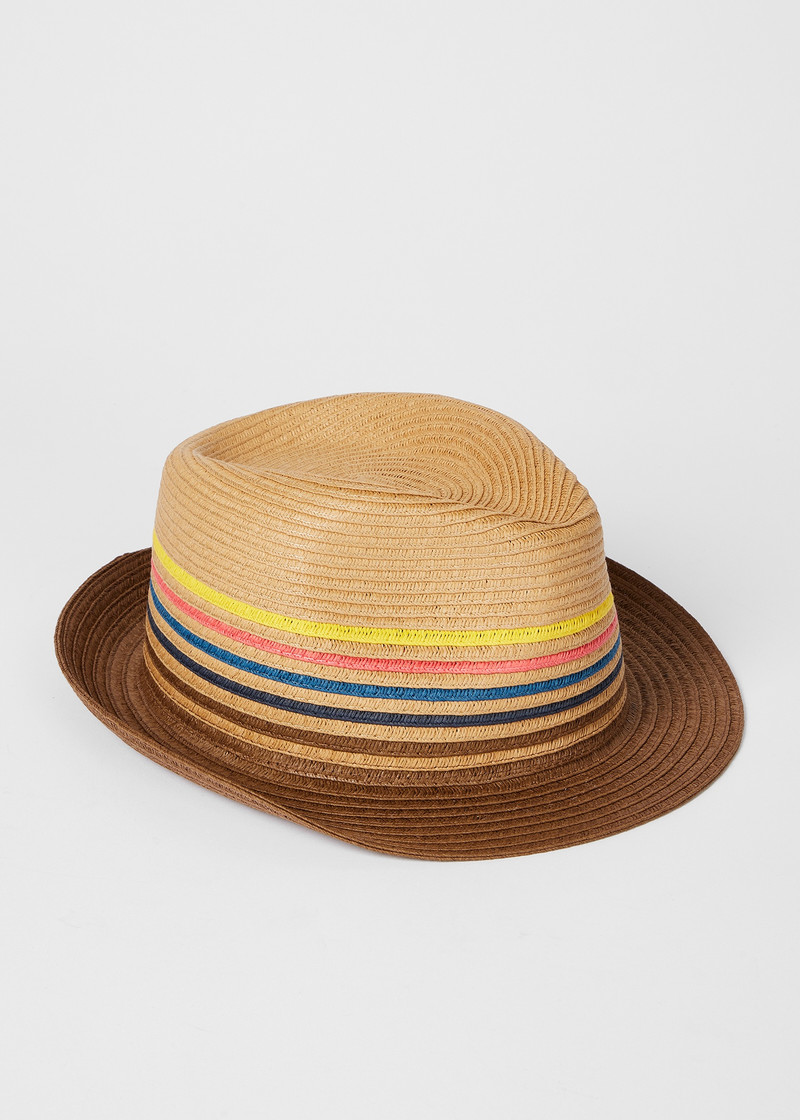 Paul Smith Tan 'Artist Stripe' Raffia Trilby Hat outlook