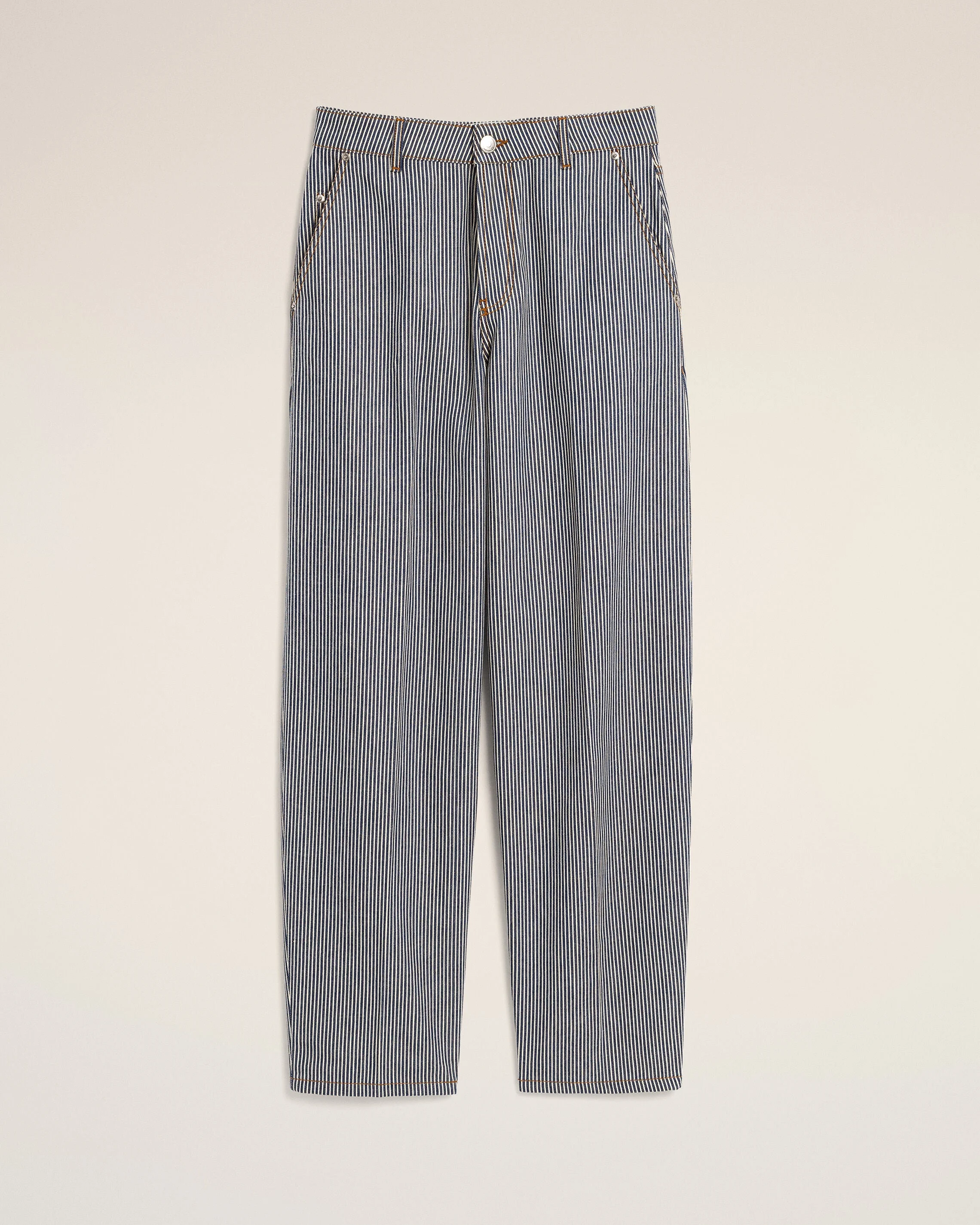BLUE BALLOON-FIT STRIPED COTTON JEANS - 1