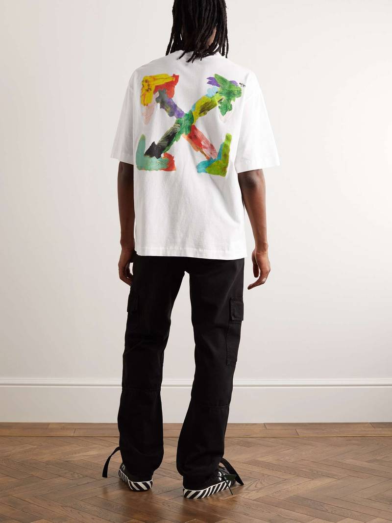 Off-White Brush Logo-Print Cotton-Jersey T-Shirt outlook