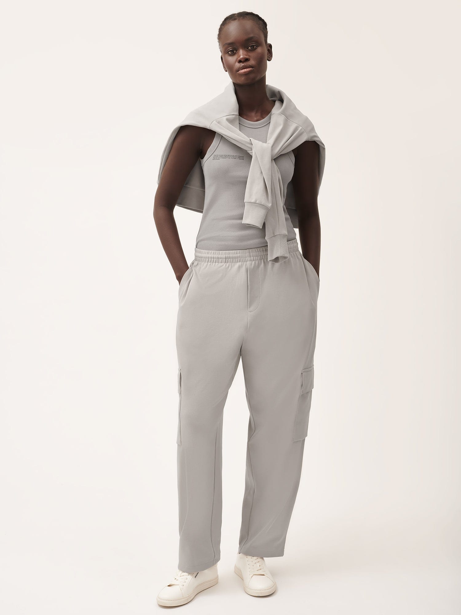 Womens Double Jersey Cargo Track Pants - Stone - 2